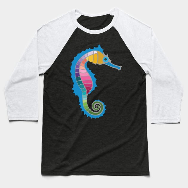 Rainbow Seahorse Baseball T-Shirt by evisionarts